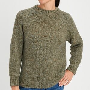 Hand Knit Style Sweater Tweed Marled Pullover Cardigan Beige Camel Blue M L